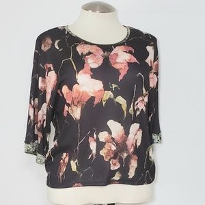 Zara Floral Top With Velvet Accents
